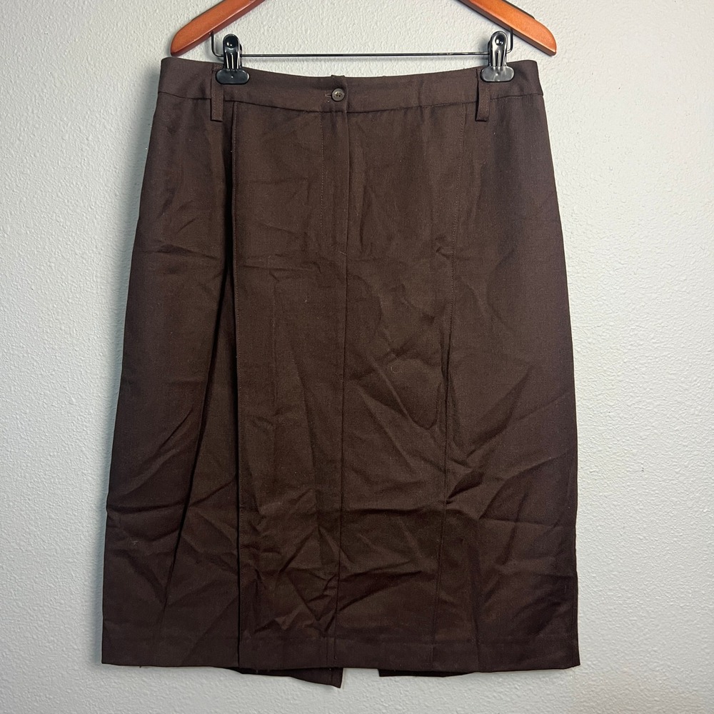 Harve Benard Wool Skirt Sz 14 Brown Midi Pleated Career Business Casual Neutral